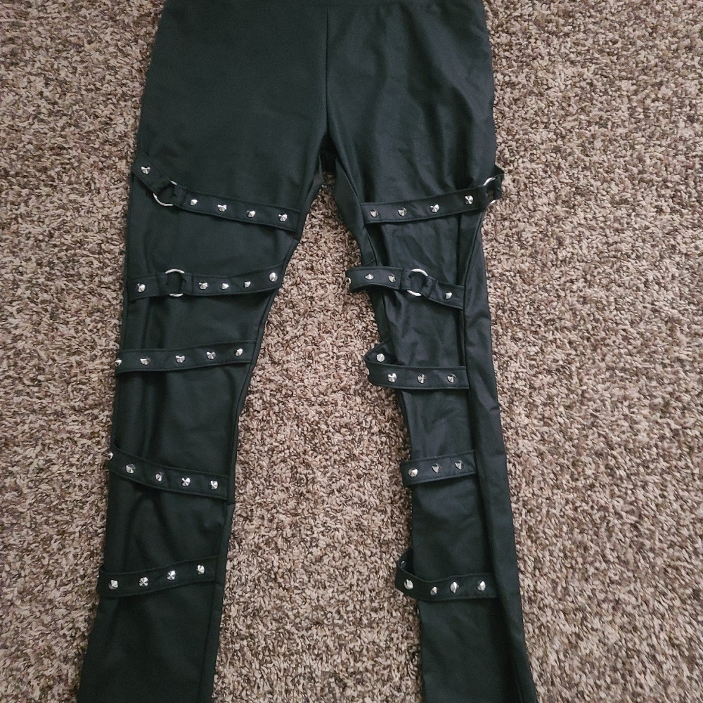 Killstar black leather strappy leggings